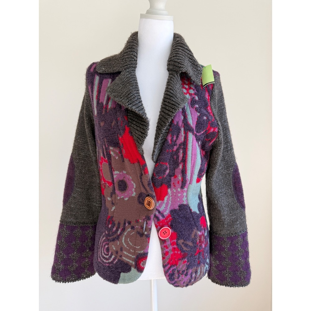Aldo Martin's Cardigan Sweater Multicolor Wool Alpaca Textured Boho Top Size 8